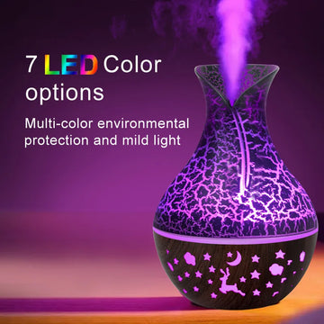 USB Air humidifier, hollow wood grain aromatherapy, 7-color LED light